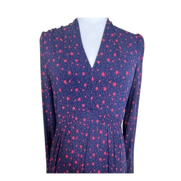 Boden Women's Size 4 Betty Blue Red Star Print Viscose Jersey Dress Long Sleeve - Picture 3 of 8